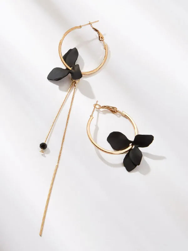 Shein - 1pair New Trendy Asymmetrical Petal Shaped Earrings, Fashionable Geometric Circle Thread Tassel Dangle Earrings