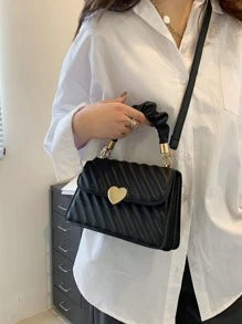 Shein- Lightweight,Business Casual Heart Decor Snap Button Square Bag