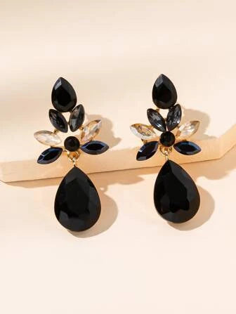 Shein - Rhinestone Water Drop Decor Earrings