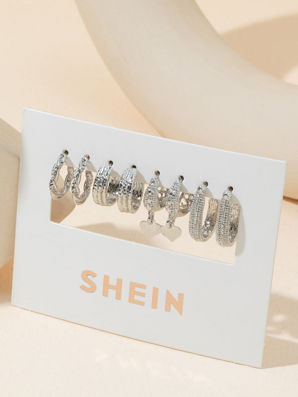 Shein - 4Pairs Textured Heart Earrings