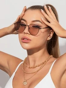 Shein - 1pc Women's Metallic Square Fashion Glasses Shades Beach Accessories