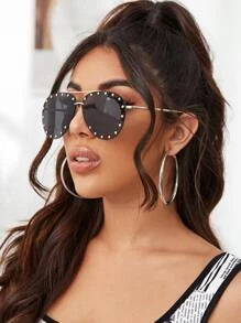 Shein - Studded Decor Aviator Fashion Glasses