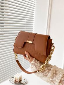 Shein - Faux Leather Minimalist Flap Chain Square Bag