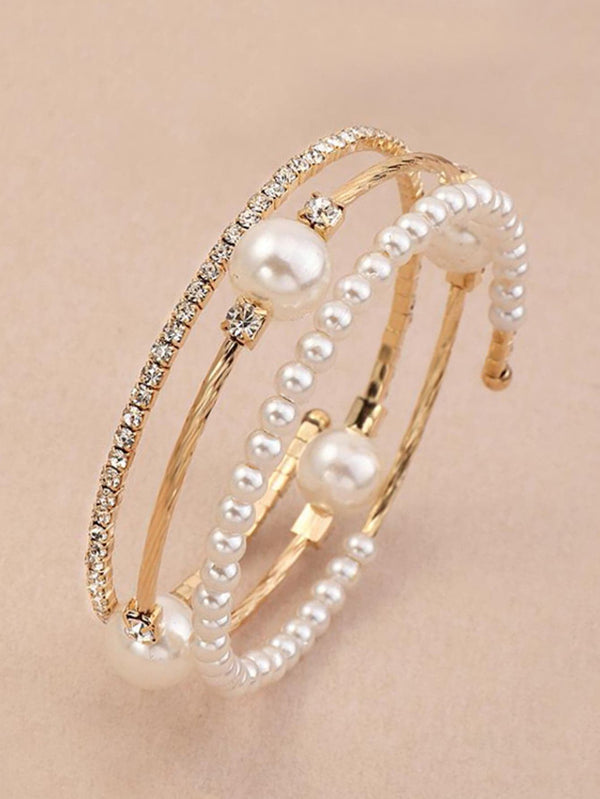 Shein - 1Pc Elegant & Creative Faux Pearl & Rhinestone Decor Bracelet For Women'S Party Accessories