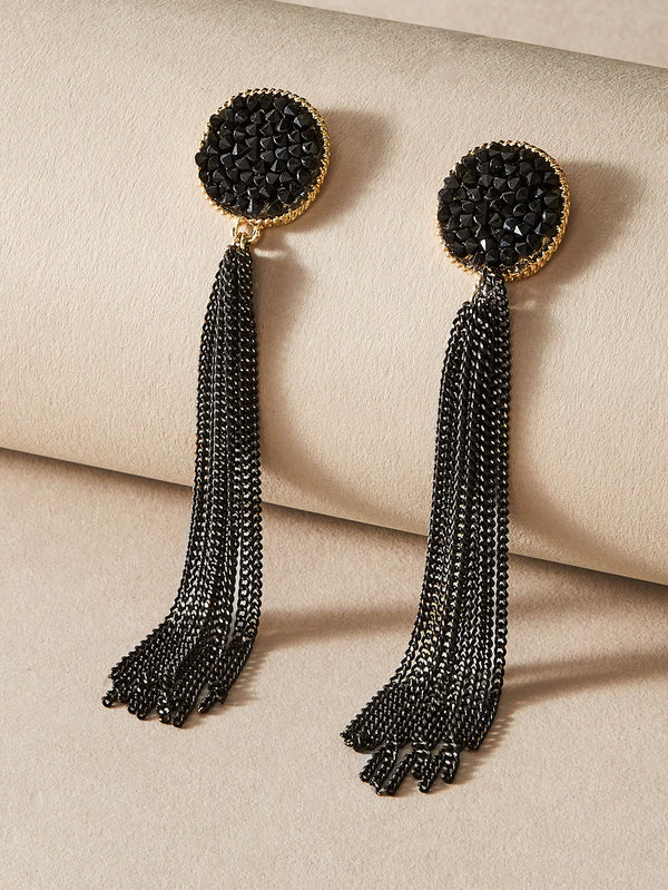 Shein - Rhinestone Decor Tassel Drop Earrings