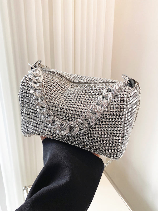 Shein - Fashionable Mini Clear Chain Shoulder Bag With Diamond Decor For Evening Party