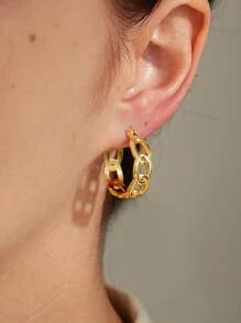 Shein - Chain Design Hoop Earrings