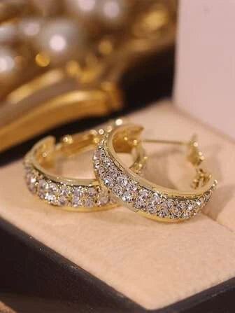 Shein - Rhinestone Decor Hoop Earrings