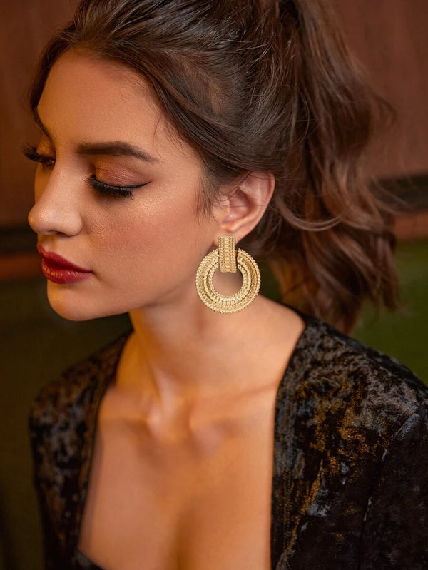 Shein Round textured metal drop earrings