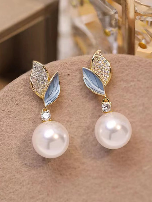 Shein - Rhinestone & Faux Pearl Decor Drop Earrings