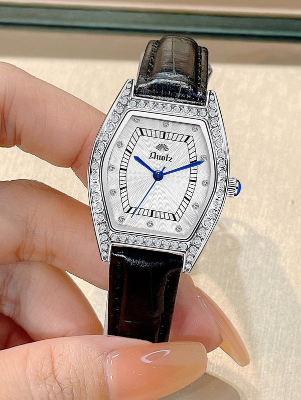 Shein - Rhinestone Decor Tonneau Pointer Quartz Watch