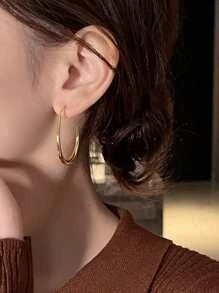 Shein - 1pair Copper Material Simple U-shaped Hoop Earrings For Women