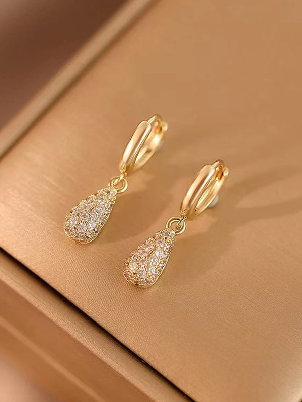 Shein - Rhinestone Decor Water Drop Earrings