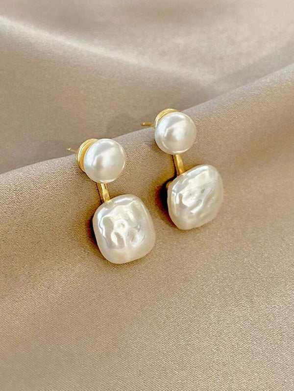 Shein Streamlined Unusual Geometric Square and Faux Pearl Drop Earrings 1 Pair