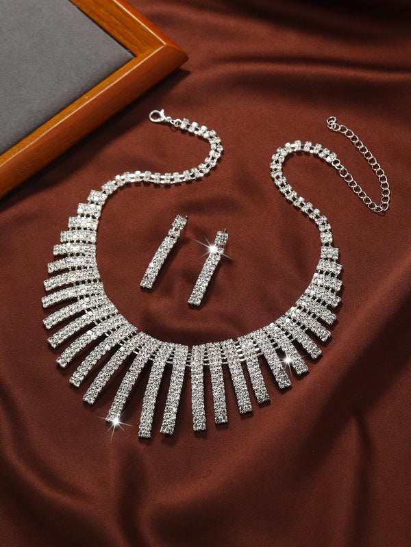 Shein - 3Pcs/Set Rhinestone Decor Jewelry Set