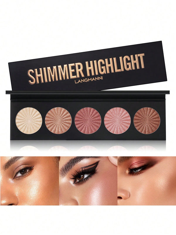 Shein - 5-Color Highlighter Powder Palette, Long-Lasting Facial Bronzers Face Highlighter Palette Contour Makeup