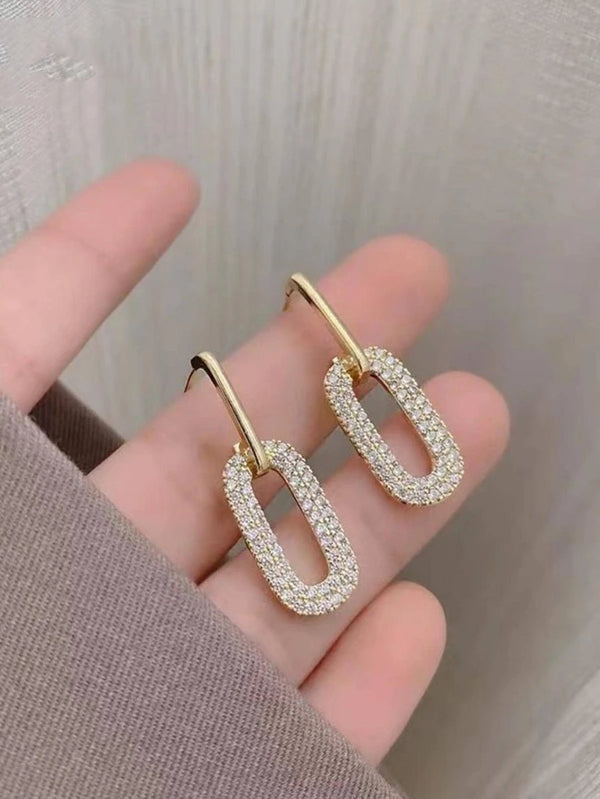 Shein Luxurious zinc alloy rhinestone rectangular drop earrings for women's daily life