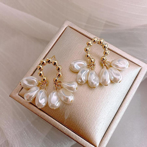 Shein - Baroque style geometric pearl earrings, vintage and popular, high-end ear drops