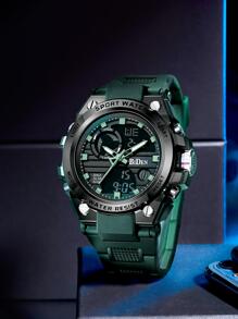 Shein - BIDEN 1pc Men Green Plastic Strap Fashionable 24 Hour Water Resistant Round Dial Electronic Watch