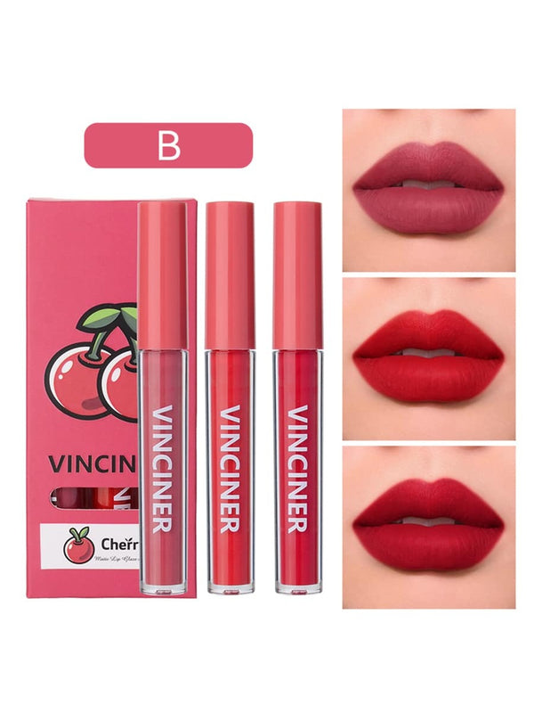 Shein - Matte Liquid Lipstick Set, 3Pcs Mist Non-Stick Cup Moisturizing Long-Lasting Wear Lip Glaze Lip Gloss Lipstick Makeup Set