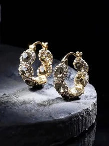 Shein - 1pair Glamorous Rhinestone Decor Hoop Earrings For Women For Daily Decoration