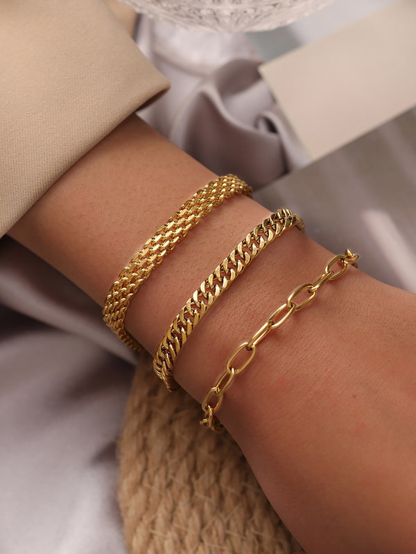 Shein - 3Pcs/Set Simple And Fashionable Stainless Steel Chain 3-Piece Set