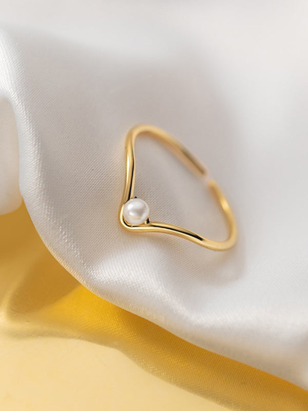 Shein - 1Pc V Shape Faux Pearl Ring, Premium Minimalist Index Finger Band