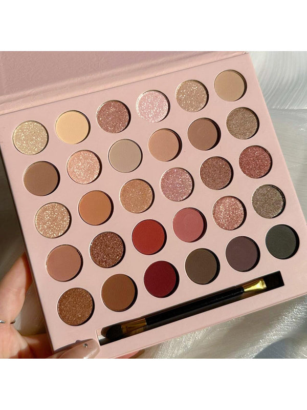 Shein - 30-Color Matte & Shimmer Eyeshadow Palette With Brush, Long-Lasting, Not Easy To Smudge