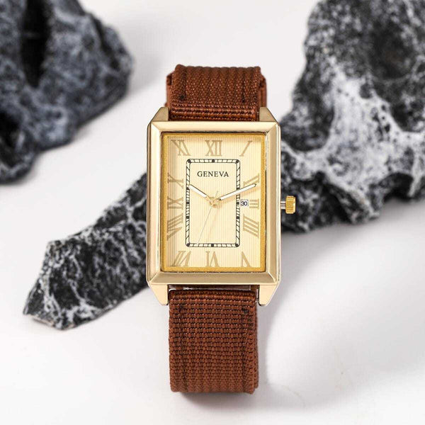 Shein - 1pc Nylon Strap Square Men Watch, Casual Classic Male Quartz Watch Featuring Roman Numerals, Fashionable Daily Wearing