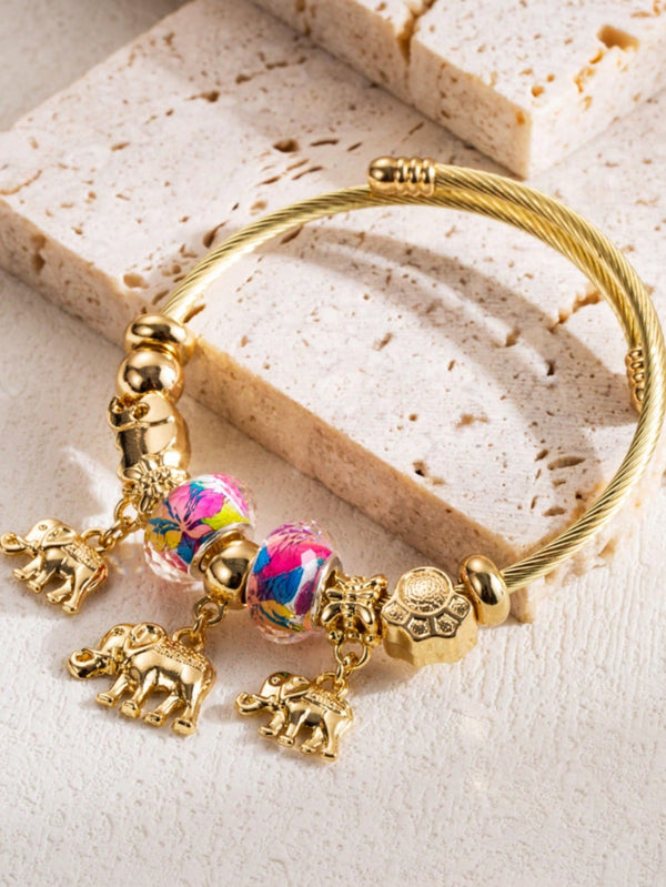 Shein - 1Pc Women'S Fashionable Elephant Charm Bracelet / Bangle / Hand Chain, Perfect For Daily Outfit And Accessories