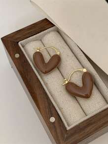 Shein - 1pair Heart Shaped Stud Earrings, Elegant & Delicate, Suitable For Everyday Wear