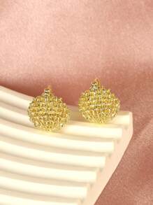 Shein - 1pair Fashionable Zinc Alloy Weave Detail Hollow Out Hoop Earrings For Women For Daily Decoration