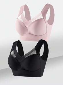 Shein - 2pcs/set Seamless Backless Bra For Women, Wire-free Comfortable Basic Bra With Fixed Cups