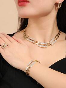 Shein - 5pcs/set Gold-color Zinc Alloy Square Shaped Diamante Decoration Jewelry