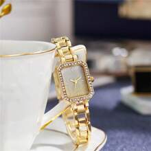 Shein - New Arrival 1pc Fashionable Women's Watch Featuring Square Shaped Dial With Rhinestone Detailing