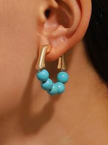 Shein - 1pair Vintage Western Style Unique Design Cold Tone Beaded Earrings