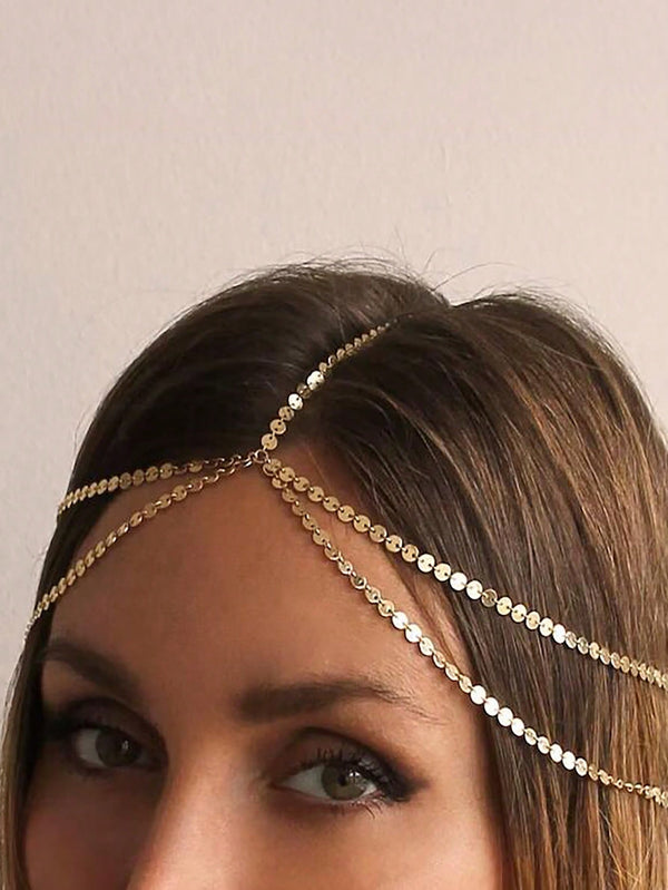 Shein - 1Pcs Boho Head Chain Hairpiece Headband  Hair Jewelry Metal Multilayers Link   Femme