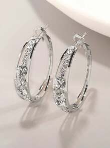 Shein - 1 Pair Luxury Cubic Zirconia Hoop Earrings For Women