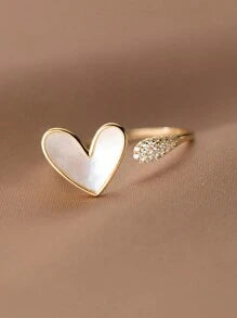 Shein - 1pc 925 Sterling Silver Heart & Shell Design Ring