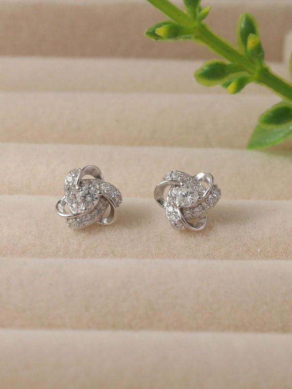 Shein - 1pair Fashionable Simple 925 Sterling Silver Floral Stud Earrings As Birthday Gift For women