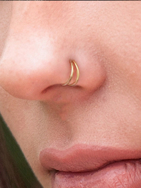 Shein - 1Pc Minimalist S925 Sterling Silver Nose Ring Piercing Trendy Unisex Daily 18k Gold Plated Fine Jewelry Gift