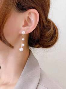 Shein - 2pcs Simple Retro Pearl Tassel Earrings