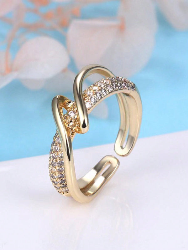 Shein - 1 Stainless Steel Light Luxury Cold Style Ring For Women, Fashionable And Personalized Geometric Design Open Ring