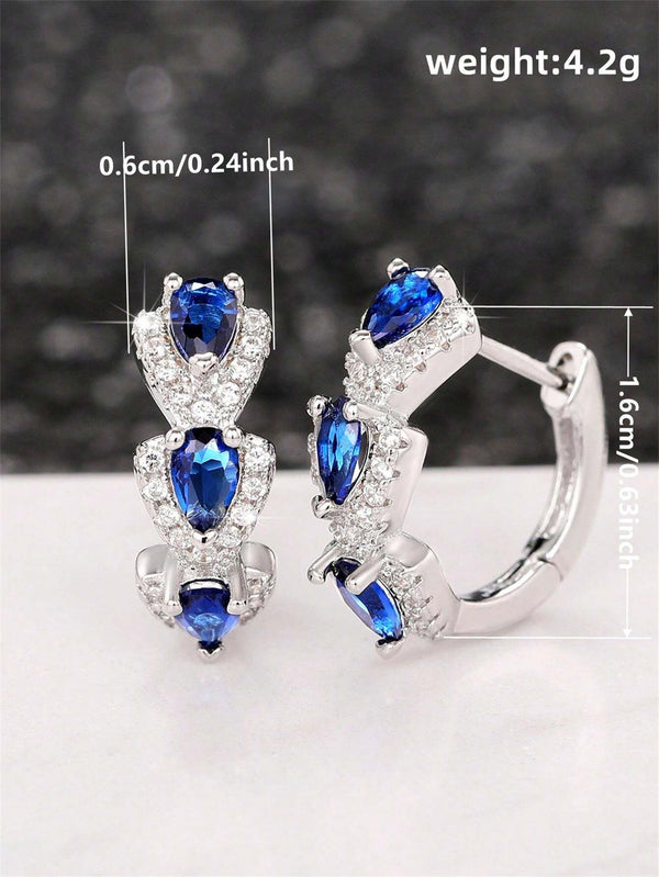 Shein - 1 Pair Fashion Cubic Zirconia Hoop Earrings For Women For Wedding Anniversary Engagement Party Jewelry Valentine's Day Gift