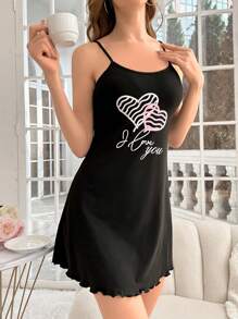 Shein - Multicolor letter and heart print cami nightgown