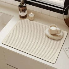 Shein - 1 Piece Of Linear Tableware Drying Mat, Non-slip Kitchen Draining Mat, Water-absorbing And Quick-drying Table Mat