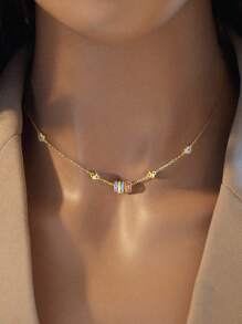 Shein - 1pc Sparking 925 Sterling Silver Zirconia Simple Rainbow Transferof Women's Necklace