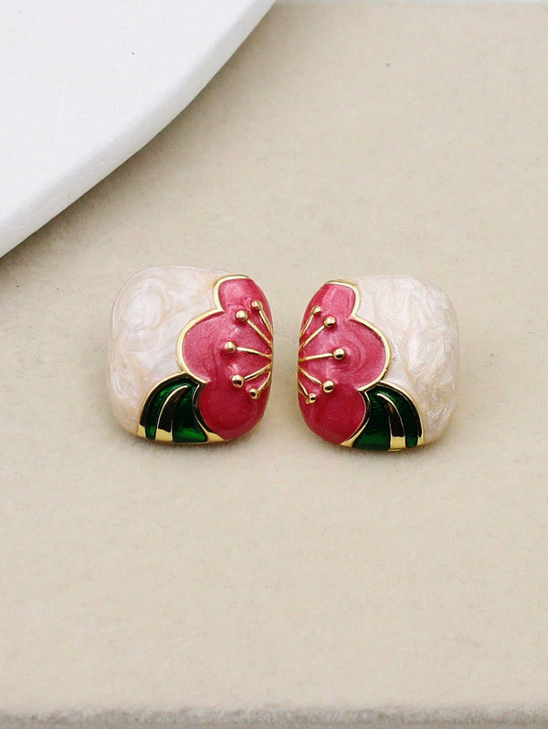 Shein - Second-Hand Vintage Palace Style Cloisonne Colorful Flower Shaped Stud Earrings