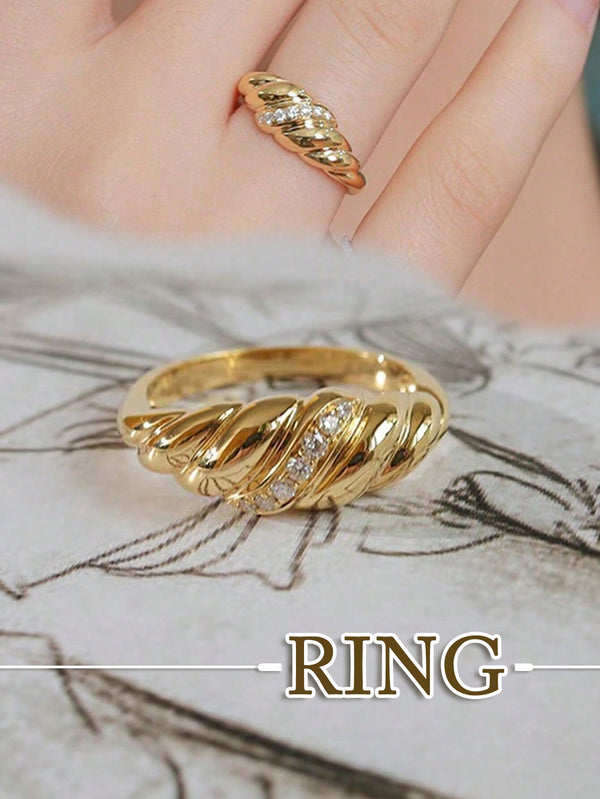 Shein - 1pc S925 Sterling Silver Gold-Plated Index Finger Ring Niche Design Fashion Gold Croissant Ring Women's Jewellery Accessories