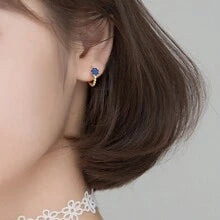 Shein - 1pair Exquisite & Simple & Elegant Blue Rhinestone Circular Ear Studs